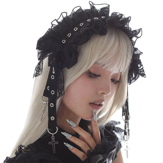 EYELET CROSS HEAD DRESS (BLACK)