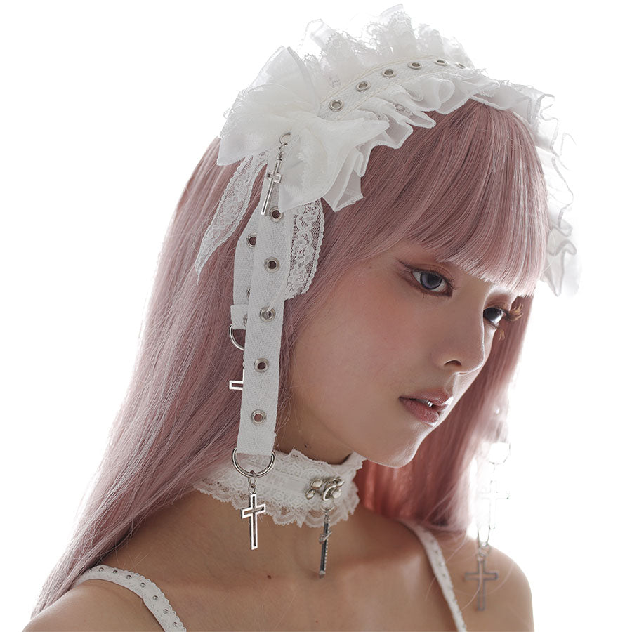 EYELET CROSS HEAD DRESS (WHITE)