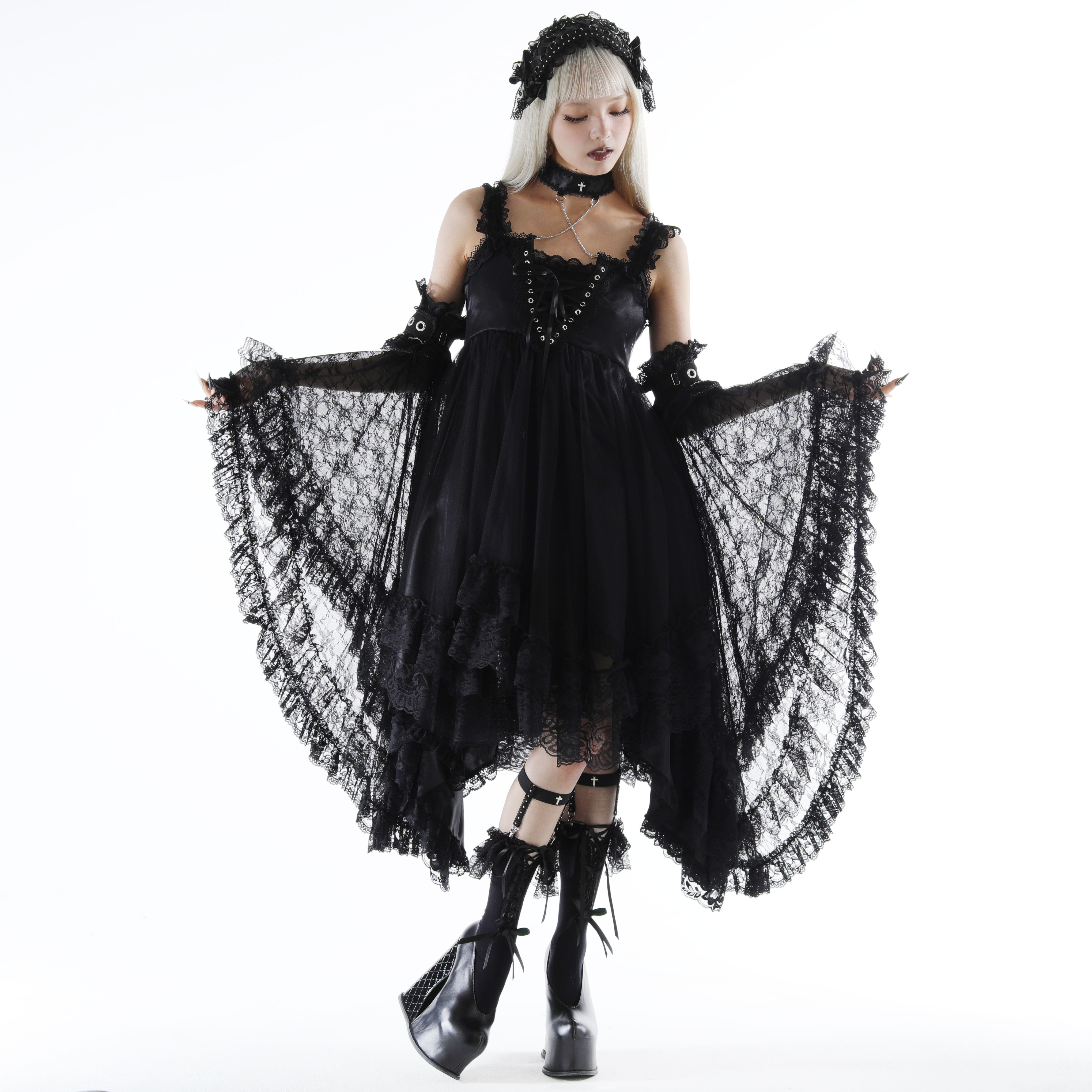 LACE TULLE PRINCESS SLEEVE ARM VEIL (BLACK) – MAJOH