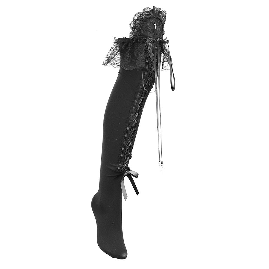 CROSS JEWEL LACE UP SOCKS (BLACK)