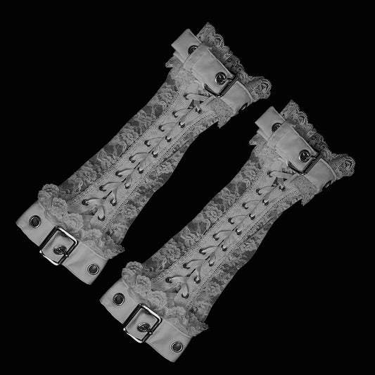[予約1ヶ月]DOUBLE BELT LACE UP ARM COVER (WHITE)