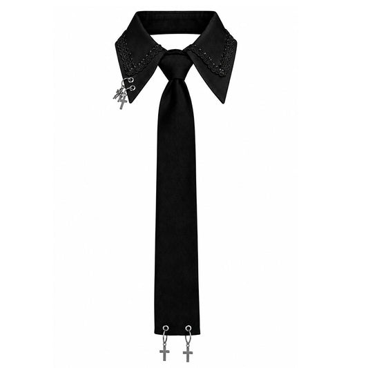 [Limited-time Order / Reserve 1 Month] DOUBLE COLLAR CROSS CHARM NECKTIE CHOKER (BLACK x BLACK)