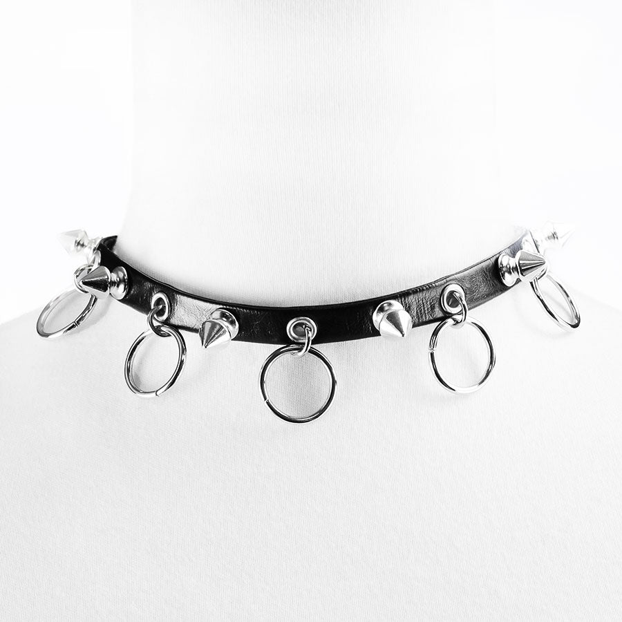 [予約3週間]METALLIC RING SPIKE CHOKER (BLACK)