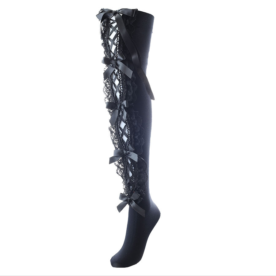 [11月末入荷]MIDNIGHT DOLL LACE UP RIBBON SOCKS  (BLACK)