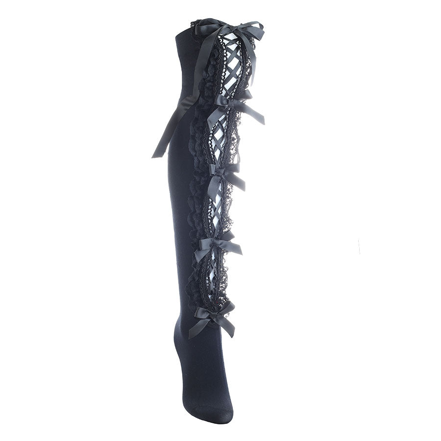 [11月末入荷]MIDNIGHT DOLL LACE UP RIBBON SOCKS  (BLACK)