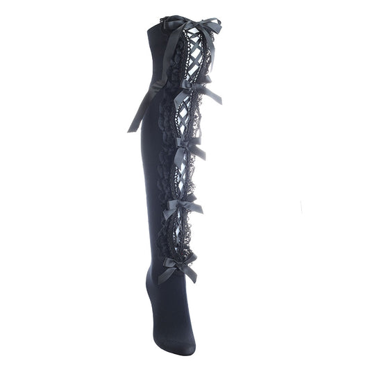 [11月末入荷]MIDNIGHT DOLL LACE UP RIBBON SOCKS  (BLACK)