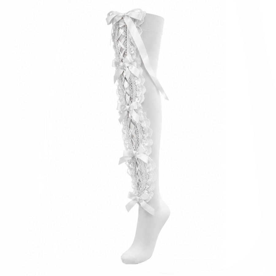 [Restocking end of November] MIDNIGHT DOLL LACE UP RIBBON SOCKS (WHITE)