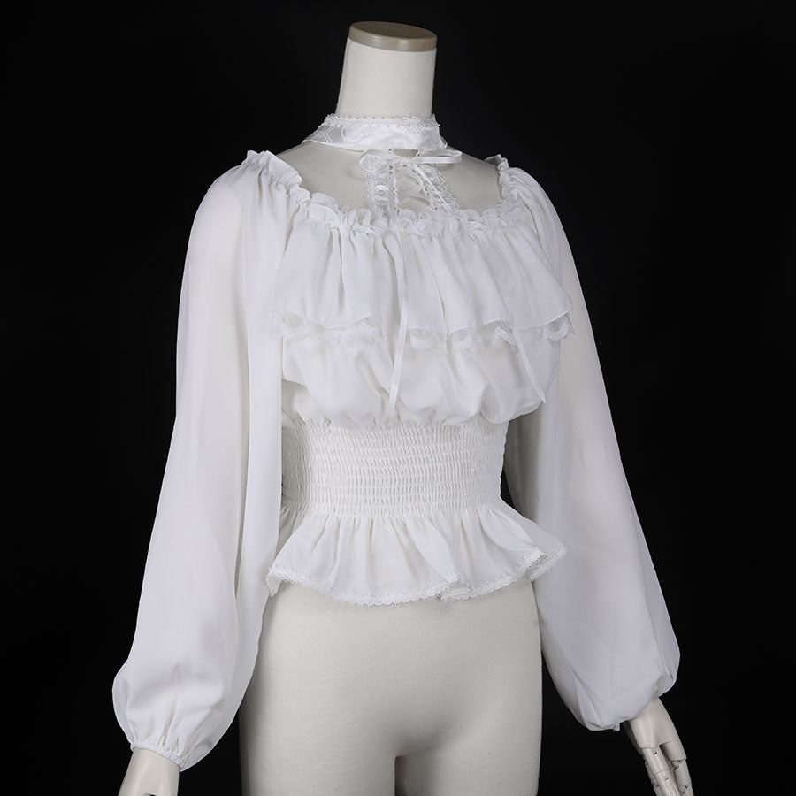 LACE UP FRILL BLOUSE (WHITE)