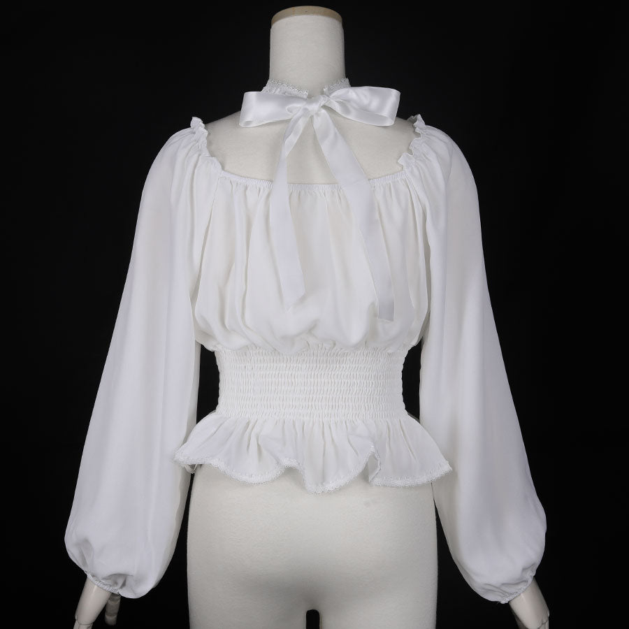 LACE UP FRILL BLOUSE (WHITE)