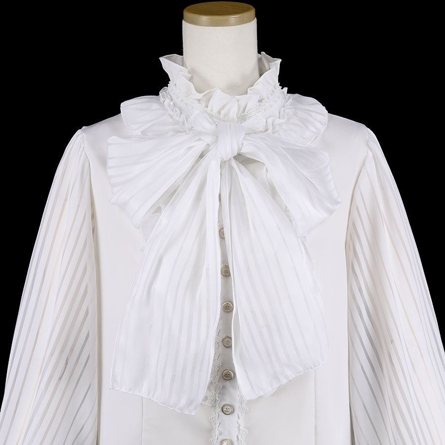 BALLOON SLEEVE RIBBON BLOUSE (WHITE x WHITE)