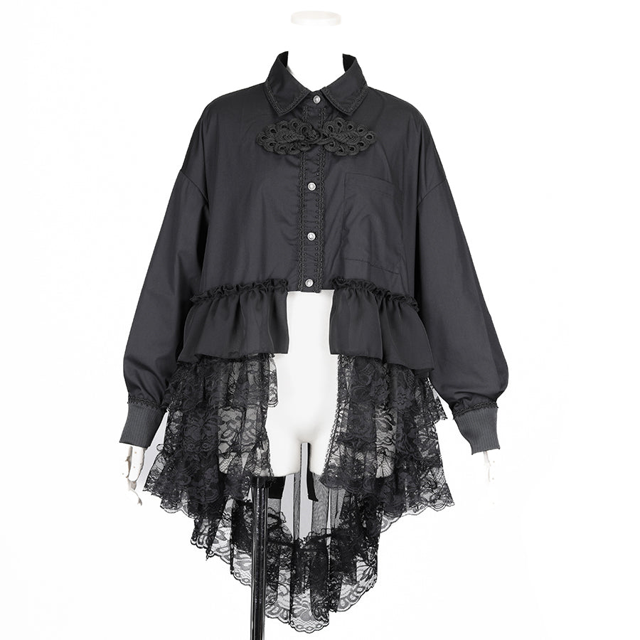 FISH TAIL BUTTON BLOUSE (BLACK)