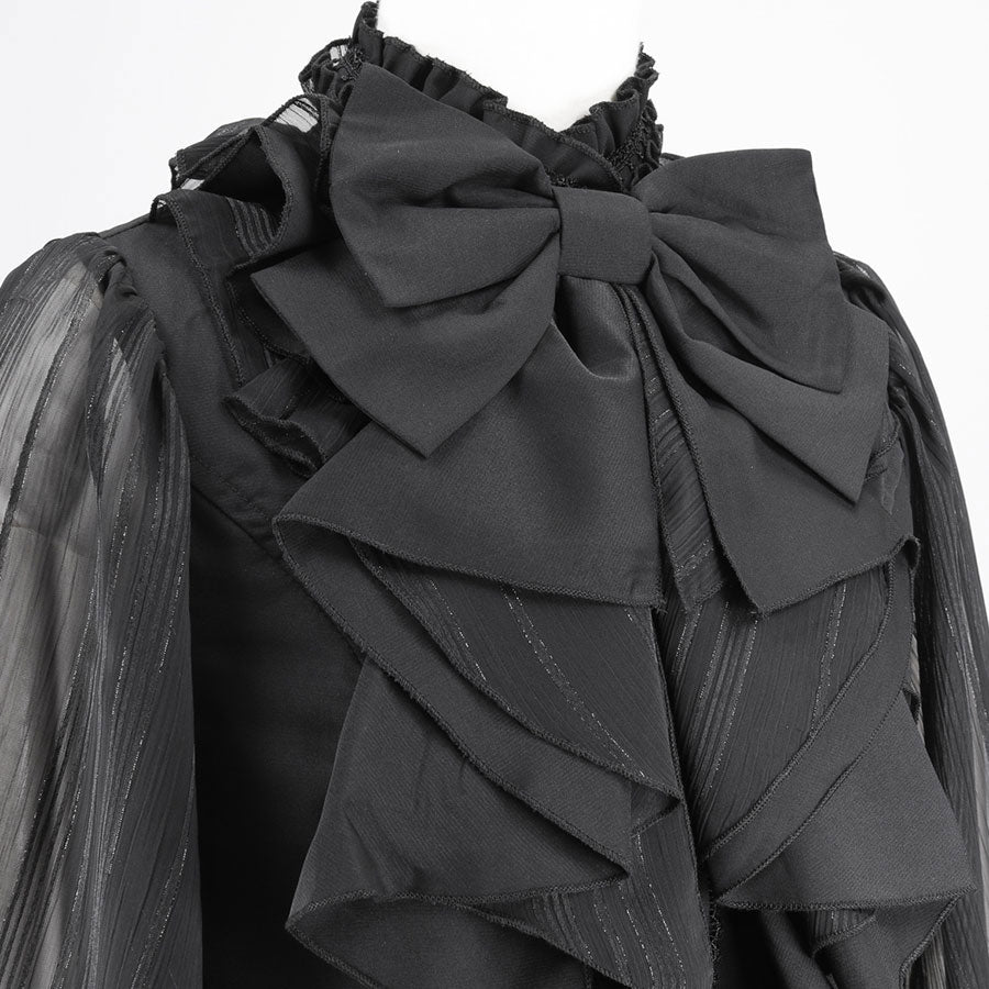 BIG RIBBON RUFFLE BLOUSE (BLACK x BLACK) / L