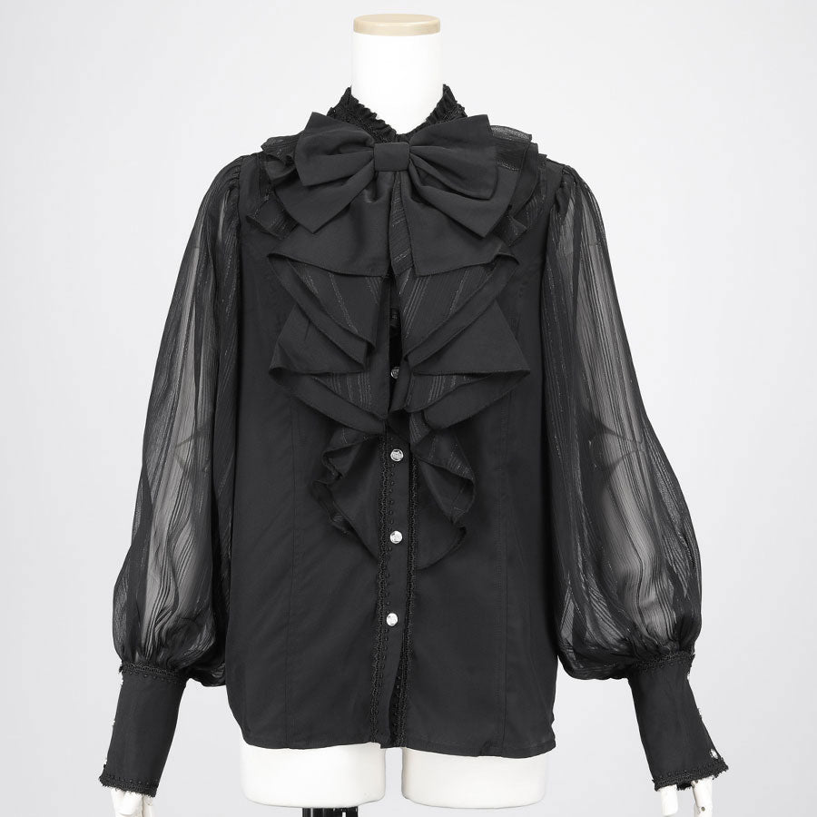 BIG RIBBON RUFFLE BLOUSE (BLACK x BLACK) / L