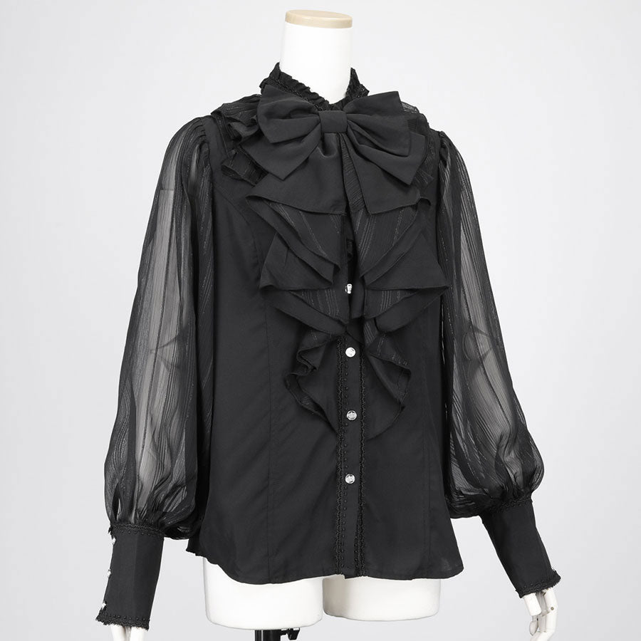 BIG RIBBON RUFFLE BLOUSE (BLACK x BLACK) / L