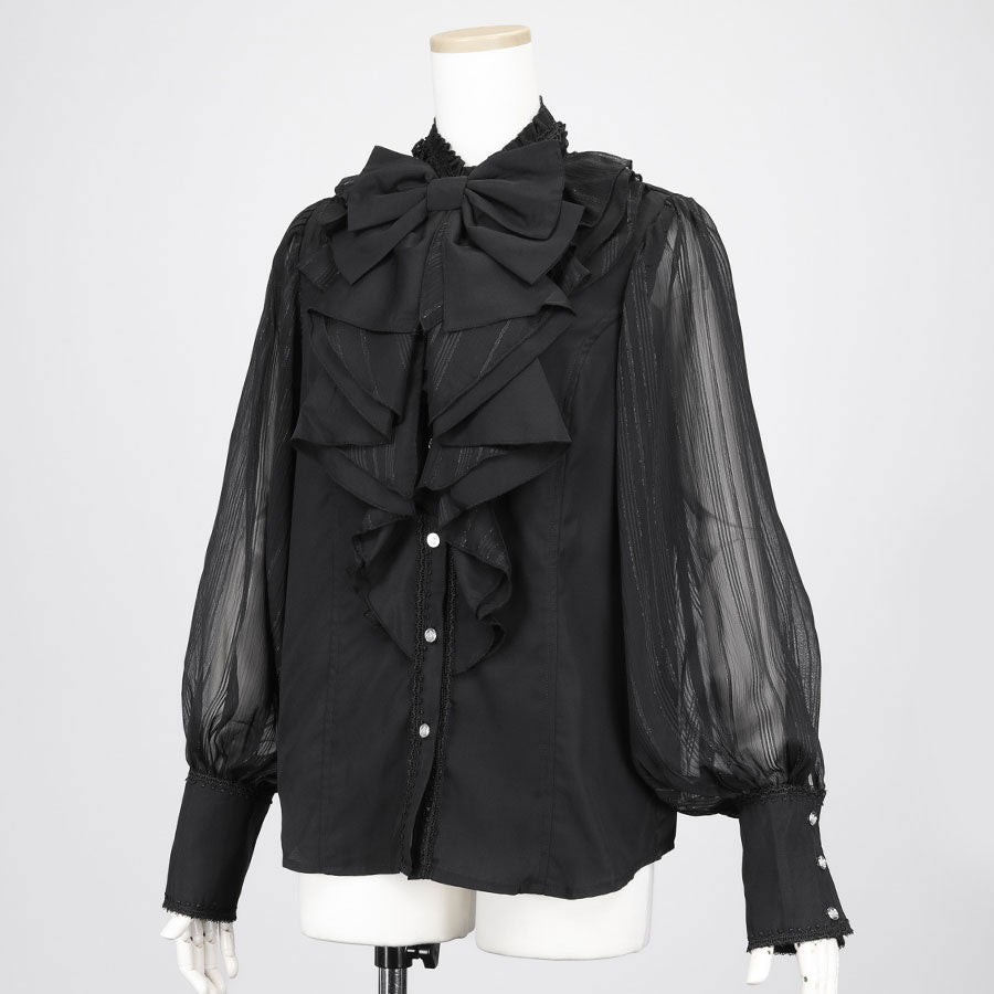 BIG RIBBON RUFFLE BLOUSE (BLACK x BLACK) / L