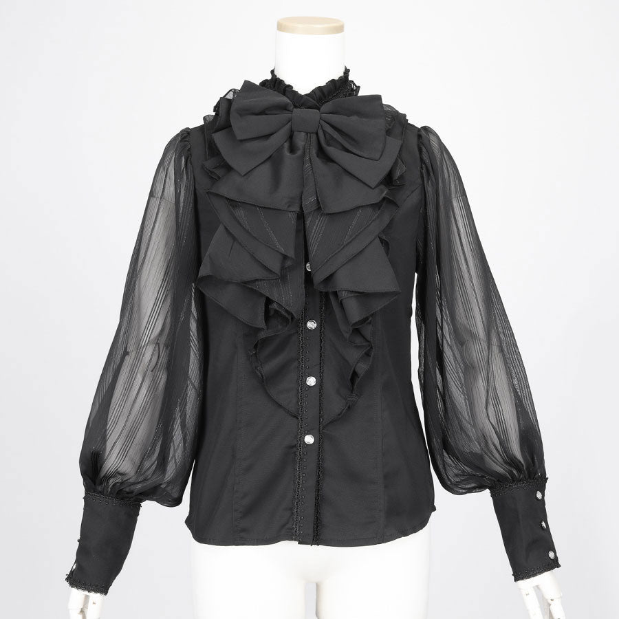 BIG RIBBON RUFFLE BLOUSE (BLACK x BLACK) / M