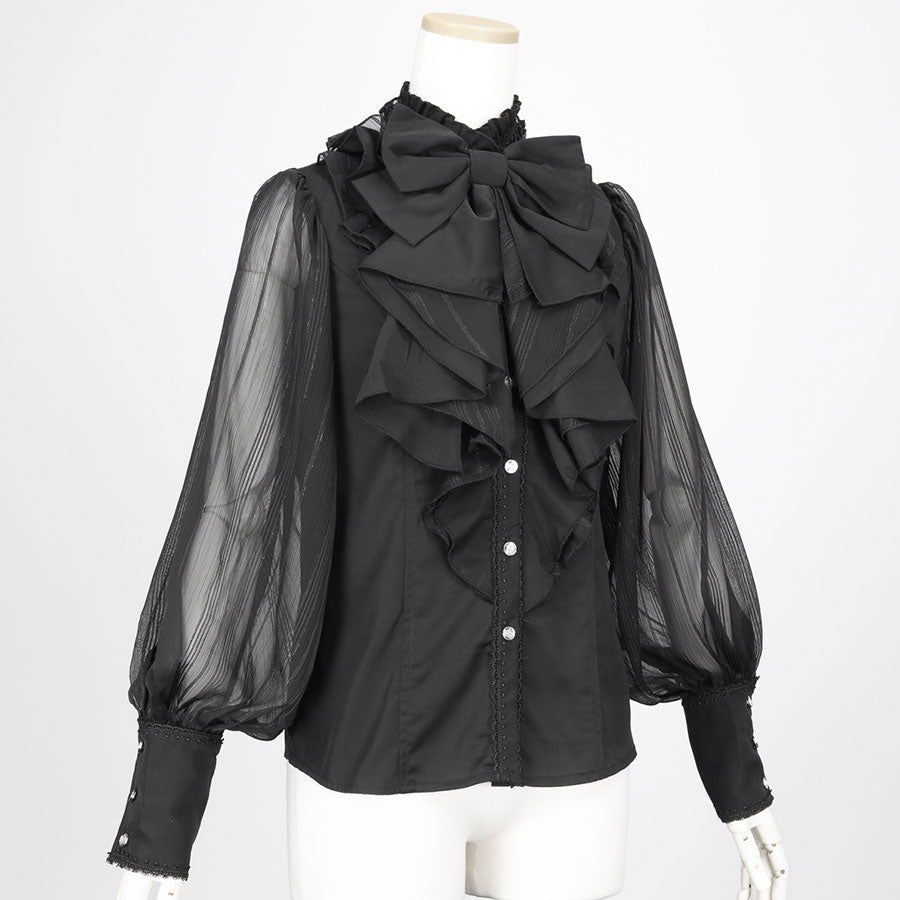 BIG RIBBON RUFFLE BLOUSE (BLACK x BLACK) / M