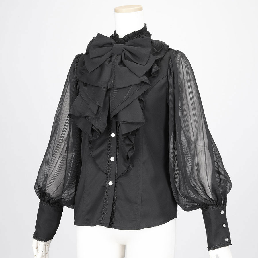 BIG RIBBON RUFFLE BLOUSE (BLACK x BLACK) / M