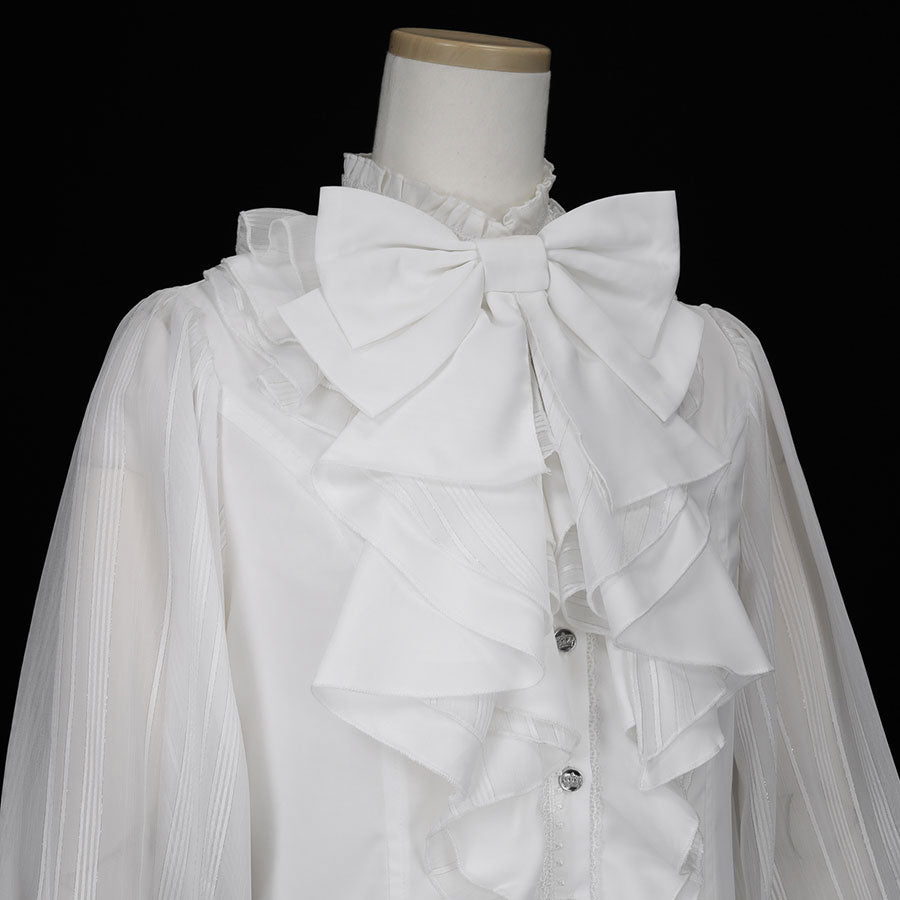 BIG RIBBON RUFFLE BLOUSE (WHITE x WHITE) / L