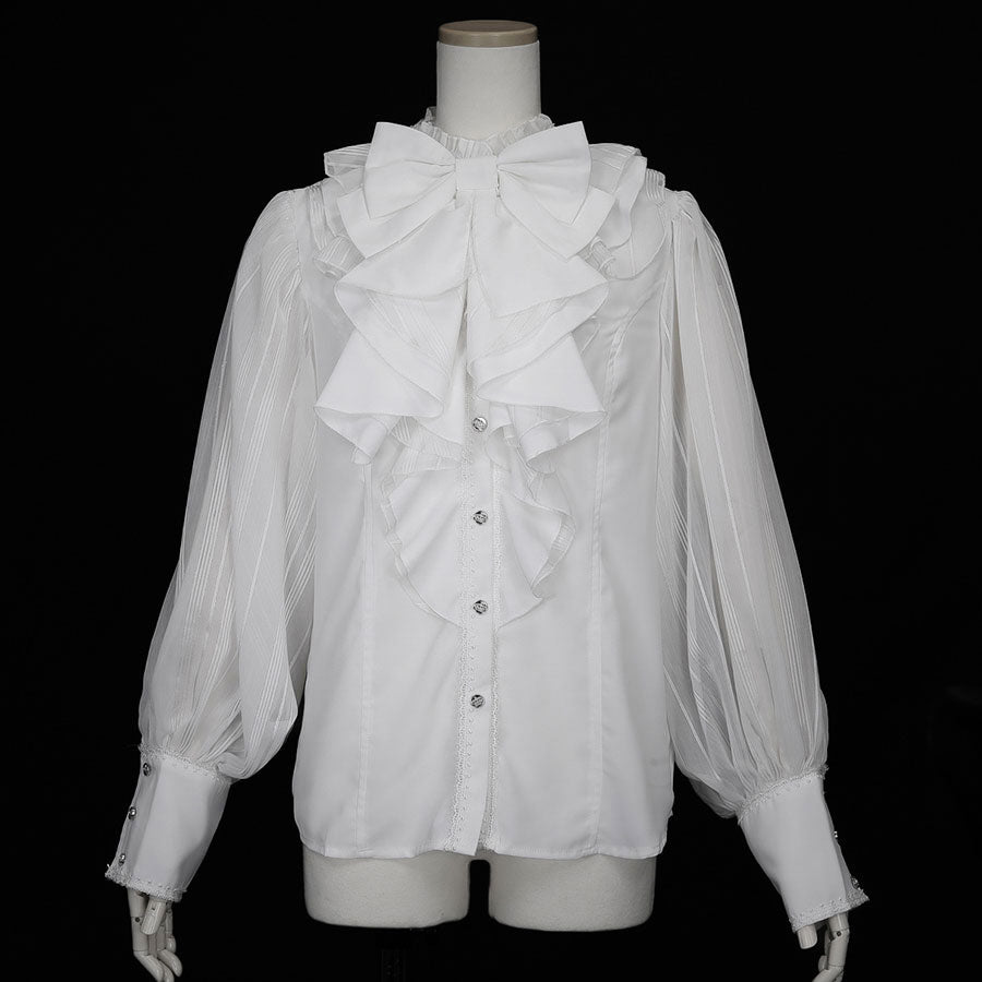 BIG RIBBON RUFFLE BLOUSE (WHITE x WHITE) / L