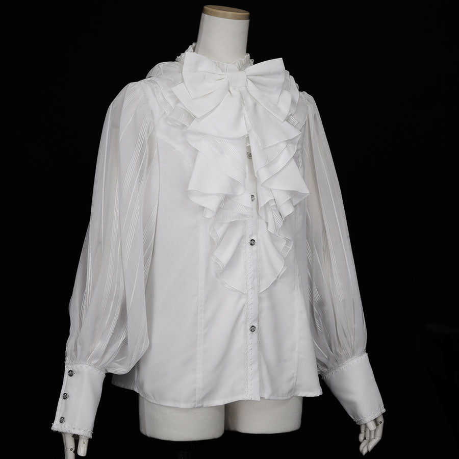 BIG RIBBON RUFFLE BLOUSE (WHITE x WHITE) / L