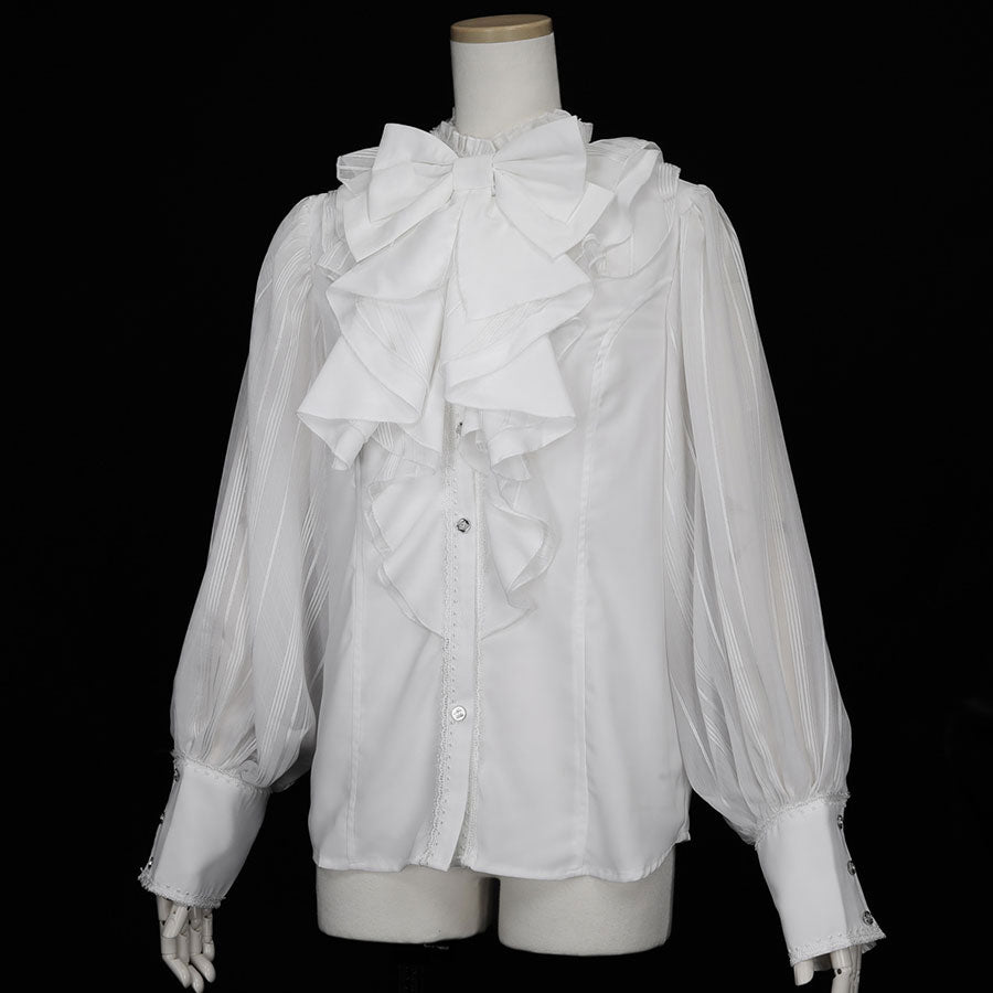 BIG RIBBON RUFFLE BLOUSE (WHITE x WHITE) / L