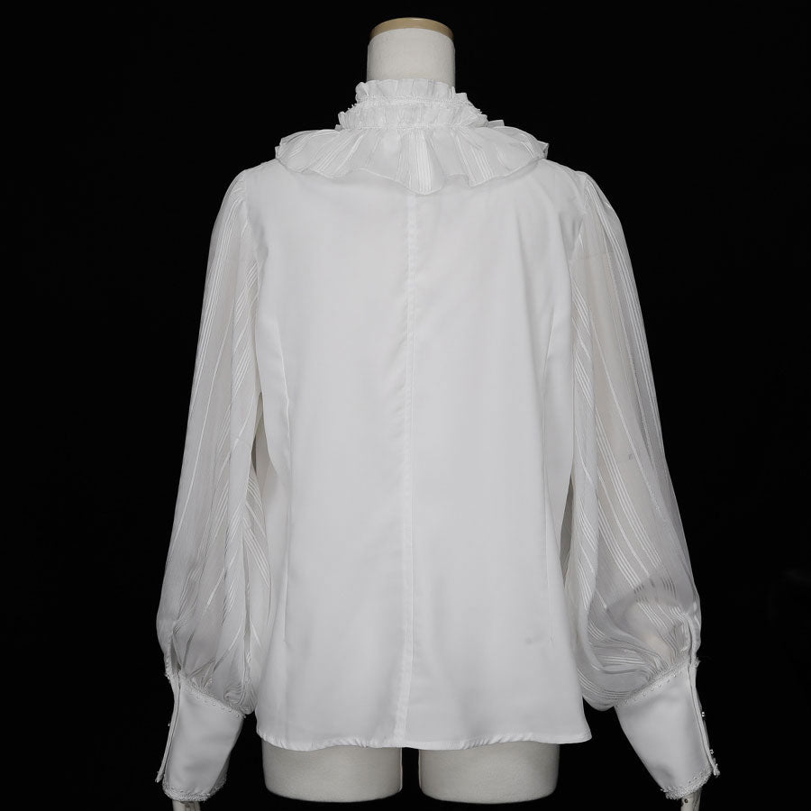 BIG RIBBON RUFFLE BLOUSE (WHITE x WHITE) / L