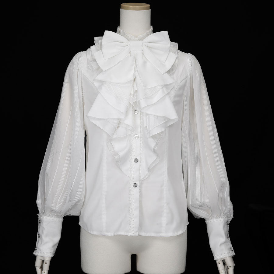 BIG RIBBON RUFFLE BLOUSE (WHITE x WHITE) / M