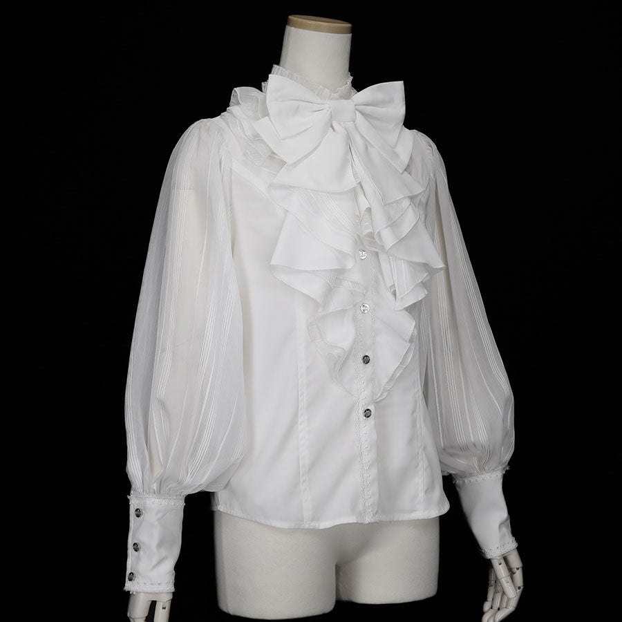 BIG RIBBON RUFFLE BLOUSE (WHITE x WHITE) / M