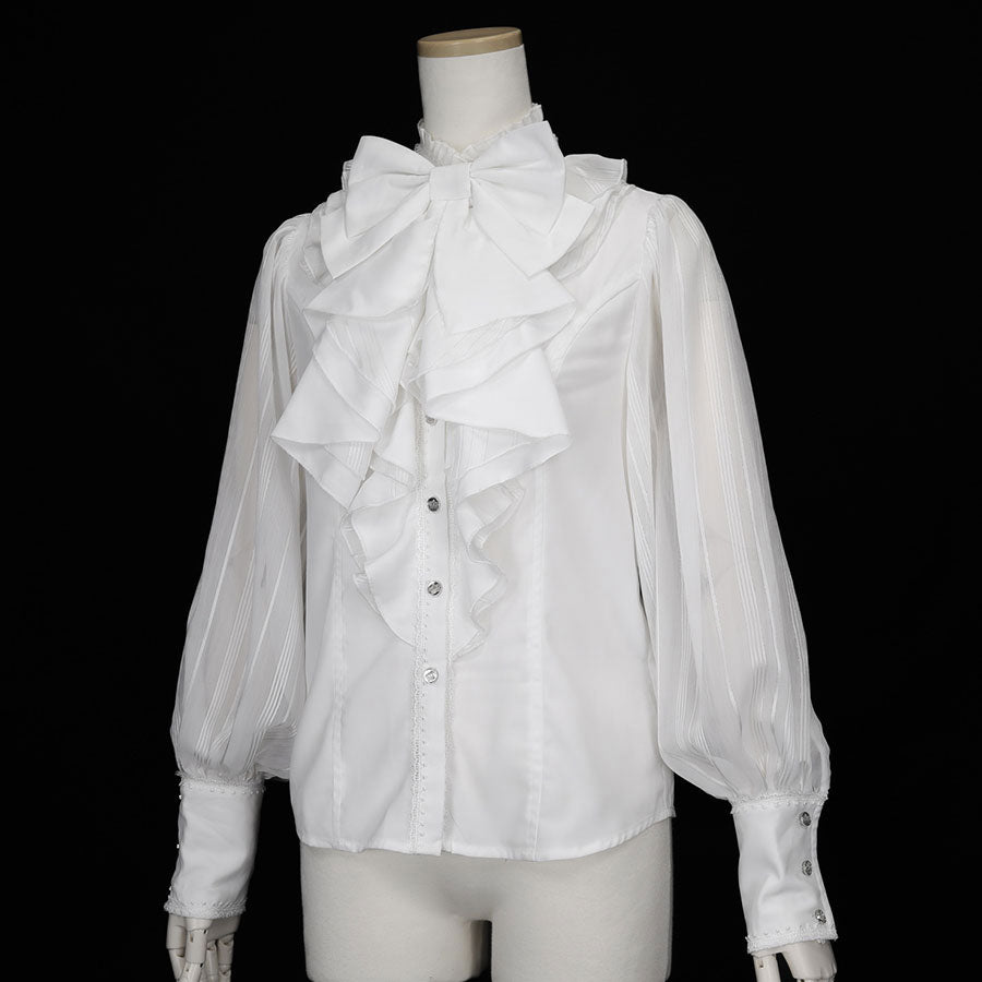 BIG RIBBON RUFFLE BLOUSE (WHITE x WHITE) / M