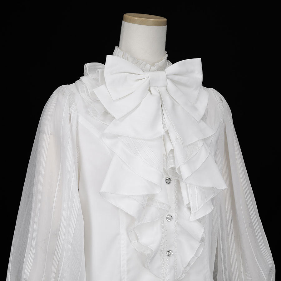 BIG RIBBON RUFFLE BLOUSE (WHITE x WHITE) / M