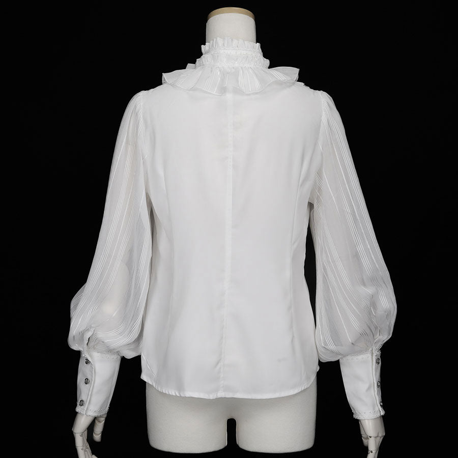 BIG RIBBON RUFFLE BLOUSE (WHITE x WHITE) / M