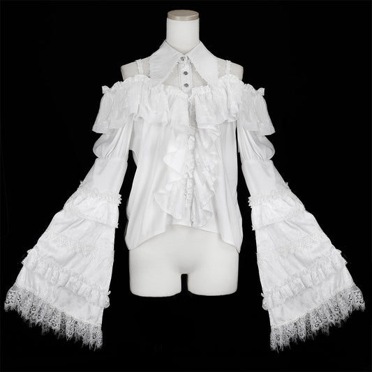 [予約 3月末-4月初入荷]COLLAR PRINCESS SLEEVE OFF SHOULDER BLOUSE (WHITE)