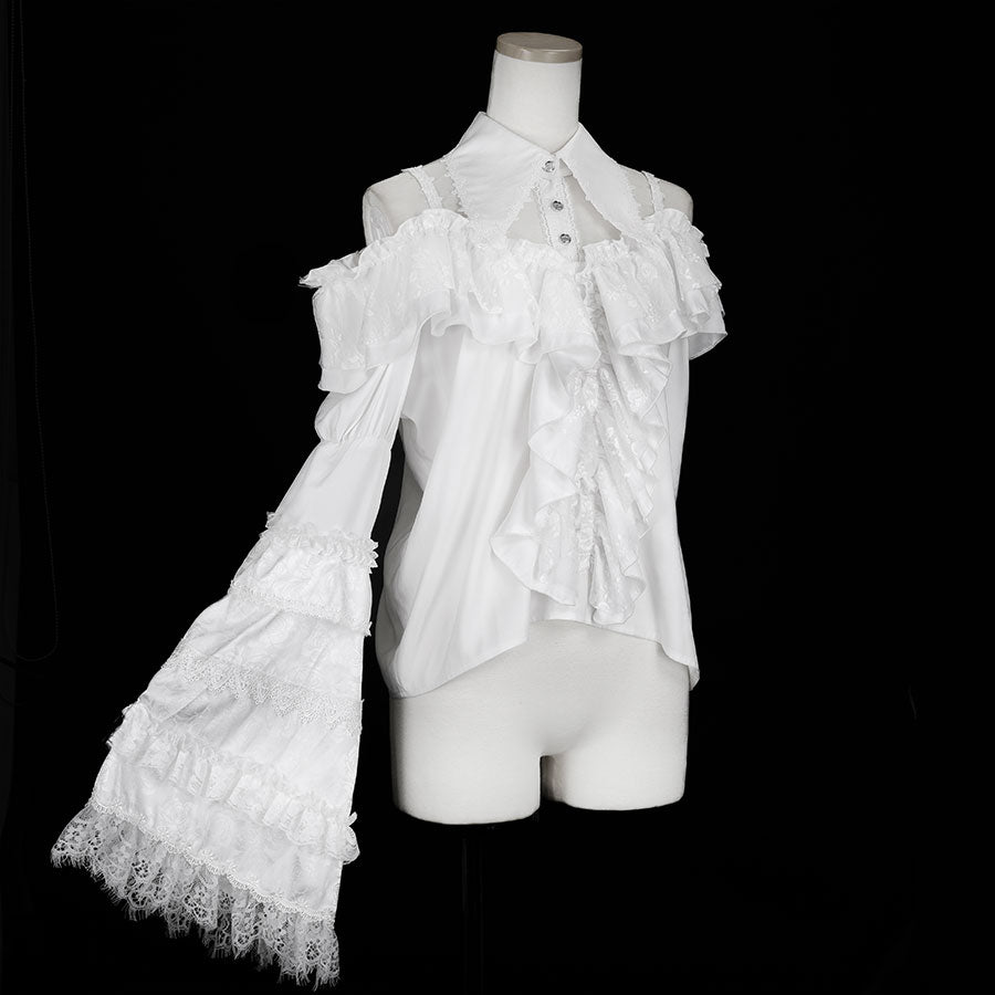 [予約 3月末-4月初入荷]COLLAR PRINCESS SLEEVE OFF SHOULDER BLOUSE (WHITE)