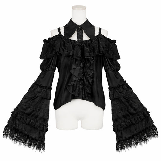 [予約 3月末-4月初入荷]COLLAR PRINCESS SLEEVE OFF SHOULDER BLOUSE (BLACK)