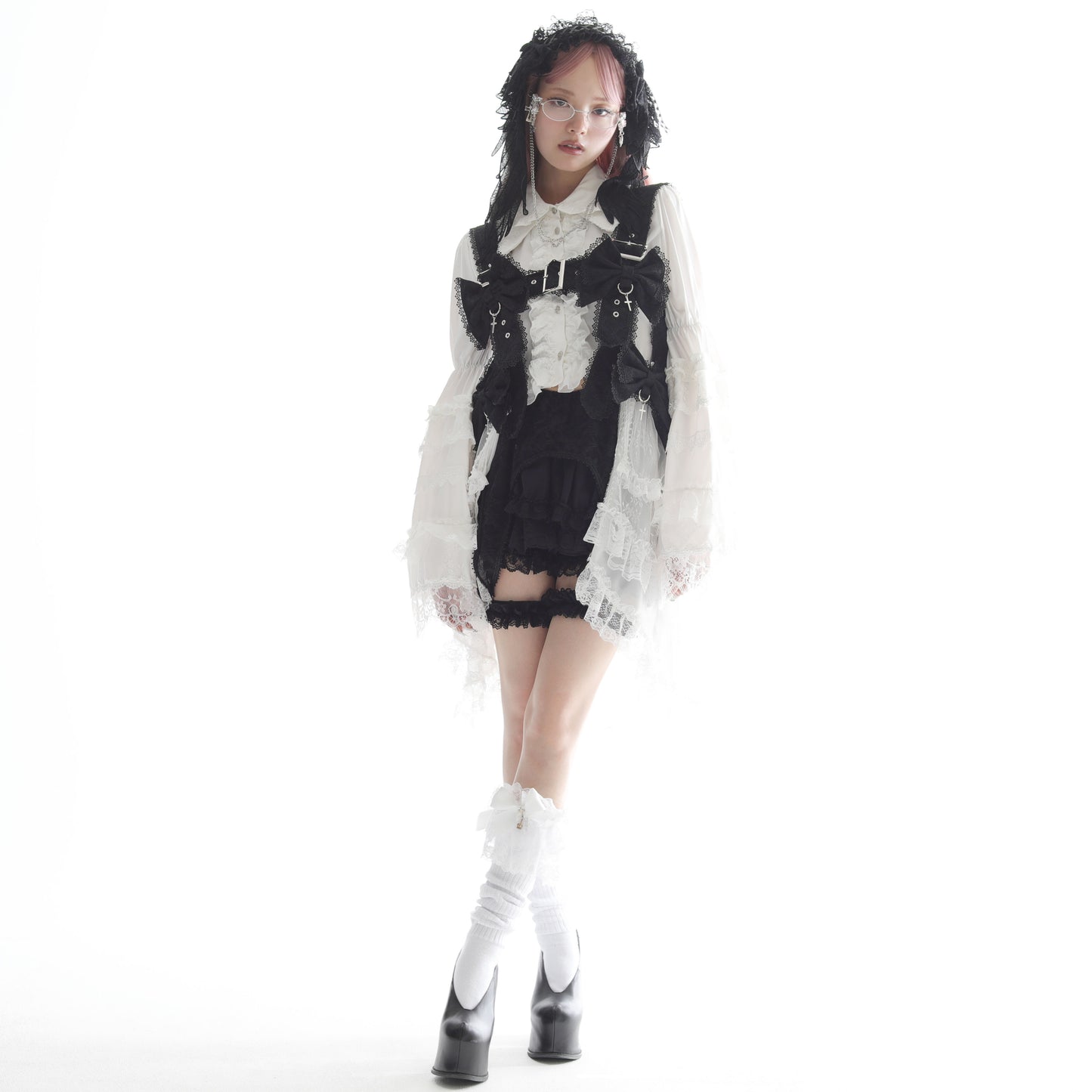 DOUBLE COLLAR FISHTAIL BLOUSE (BLACK)