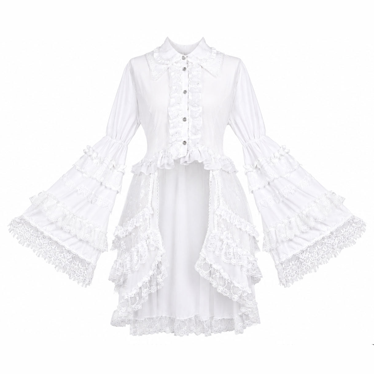 DOUBLE COLLAR FISHTAIL BLOUSE (WHITE)