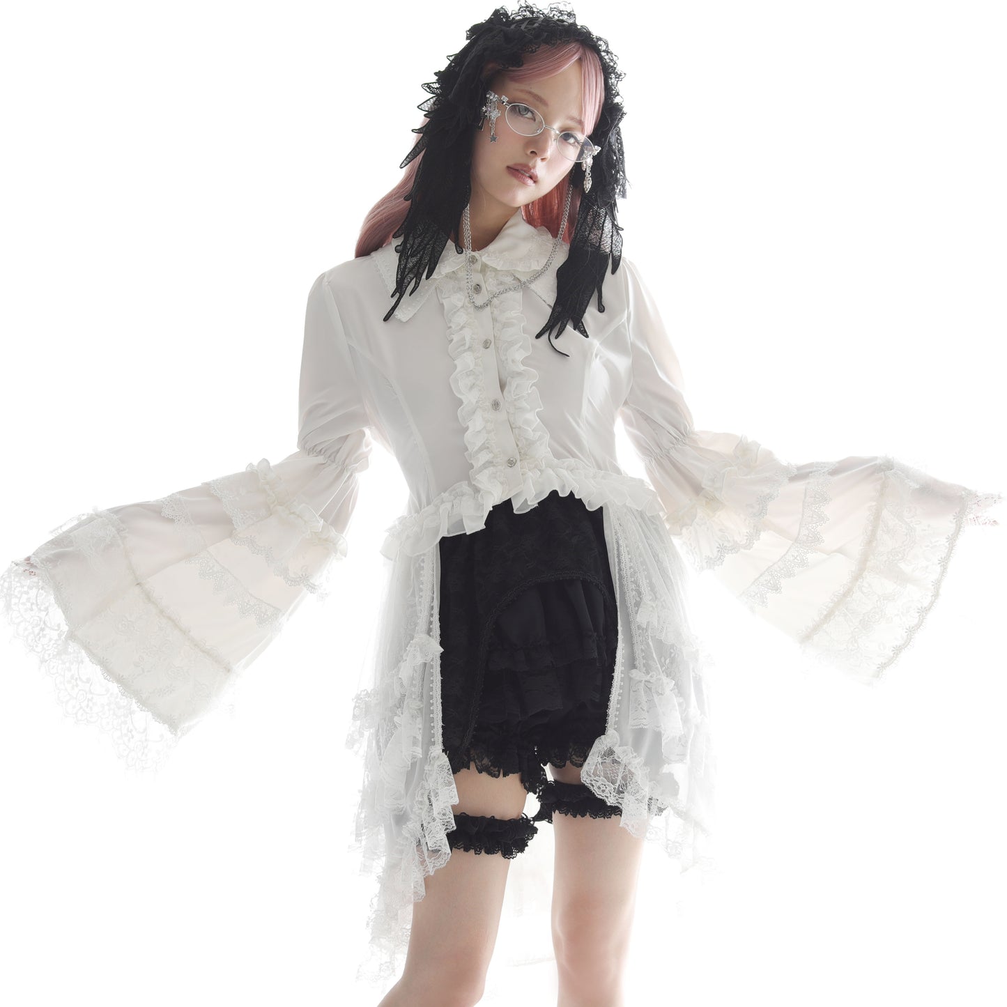 DOUBLE COLLAR FISHTAIL BLOUSE (WHITE)