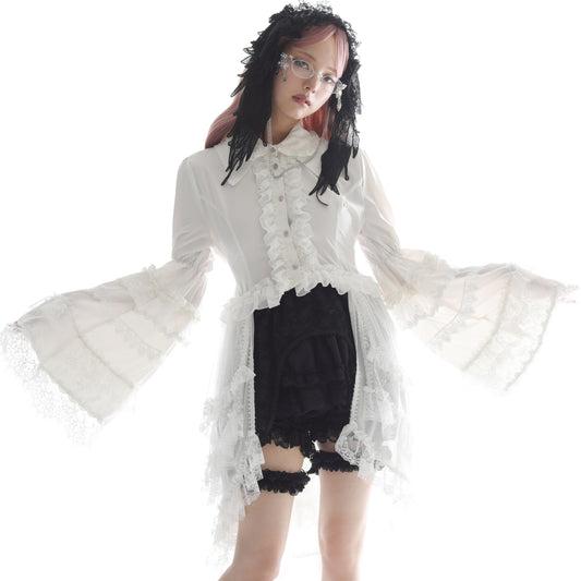DOUBLE COLLAR FISHTAIL BLOUSE (WHITE)