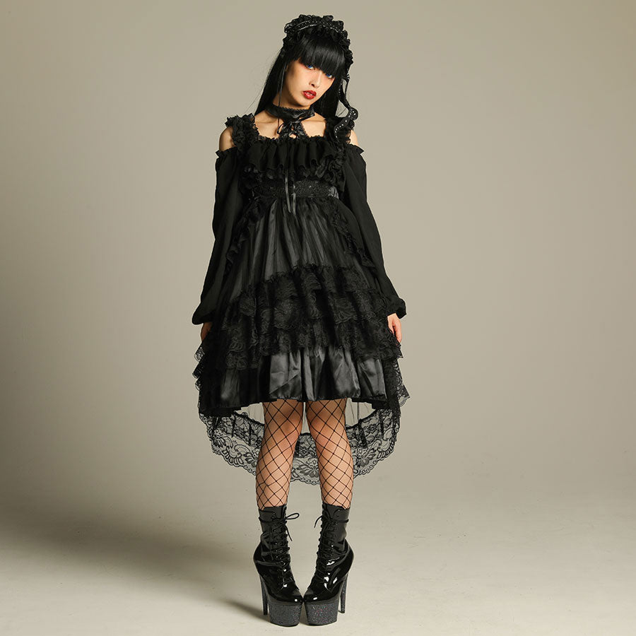 GOTHIC TULLE FISHTAIL DRESS (BLACK x BLACK)