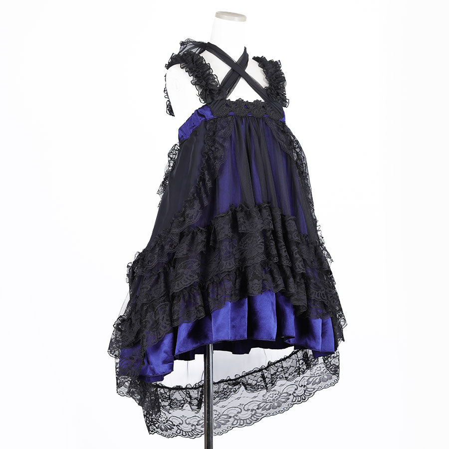 GOTHIC TULLE FISHTAIL DRESS (BLACK x BLUE) MAJOH GOTHIC TULLE FISHTAIL DRESS (BLACK x BLUE) MAJOH