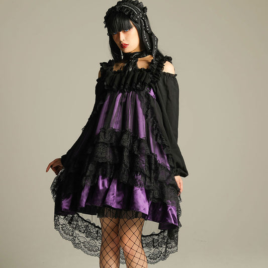 哥特式薄纱鱼尾连衣裙（黑色X紫色）