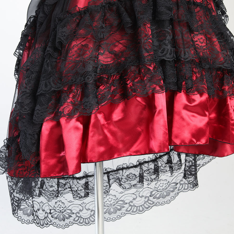 哥特式薄纱鱼尾连衣裙（黑色X红色）