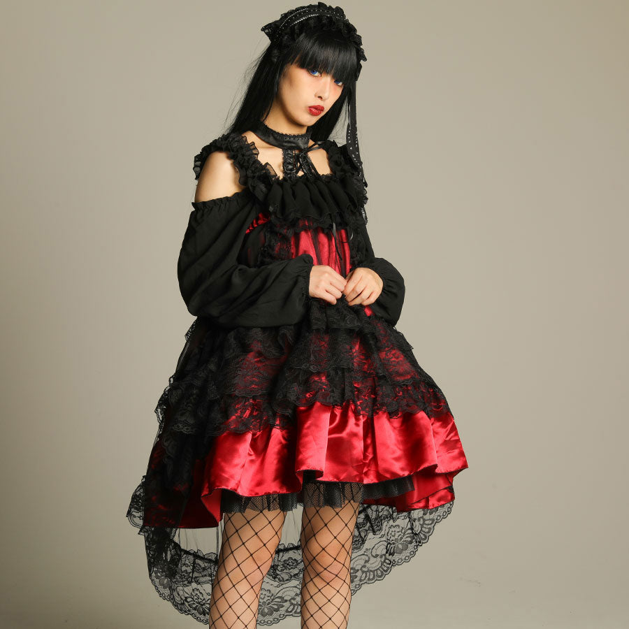 GOTHIC TULLE FISHTAIL DRESS (BLACK x RED)