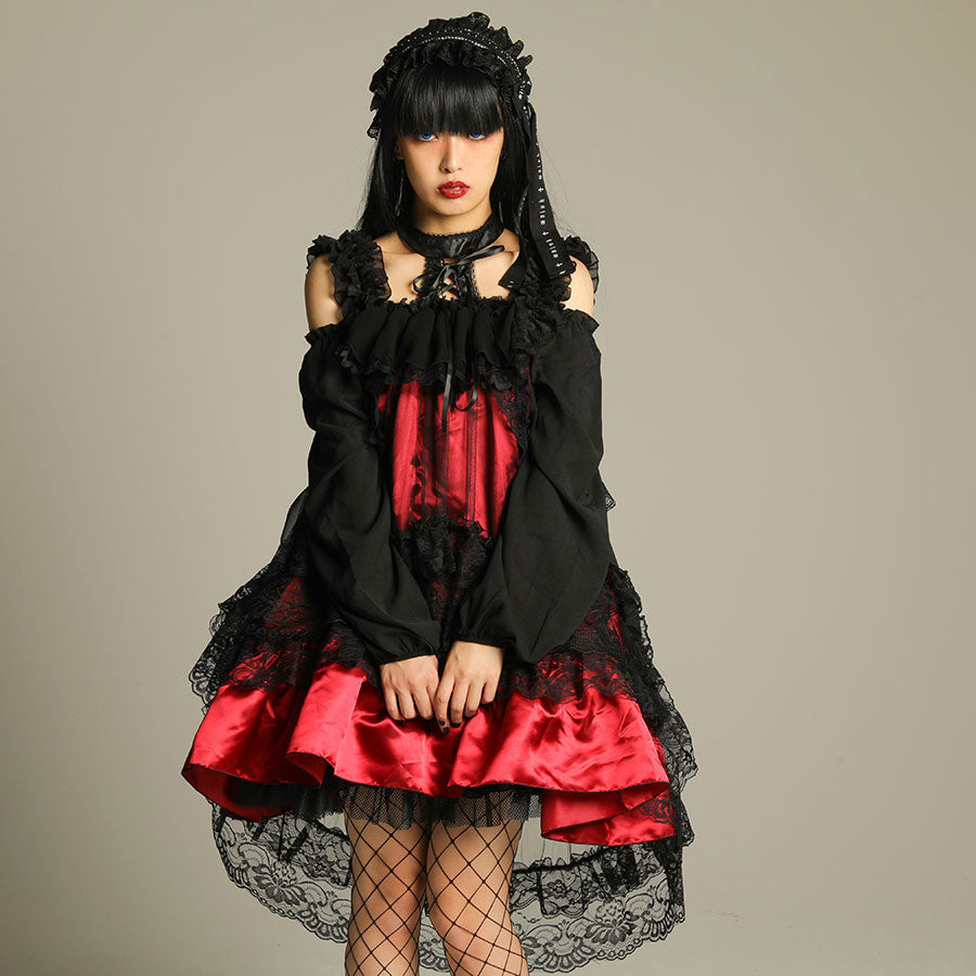 GOTHIC TULLE FISHTAIL DRESS (BLACK x RED)