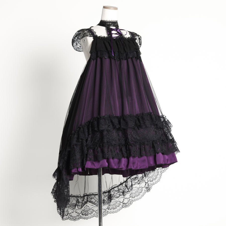 CLASSICAL GOTHIC LACE UP DRESS (BLACK x PURPLE)