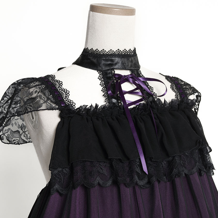 CLASSICAL GOTHIC LACE UP DRESS (BLACK x PURPLE)