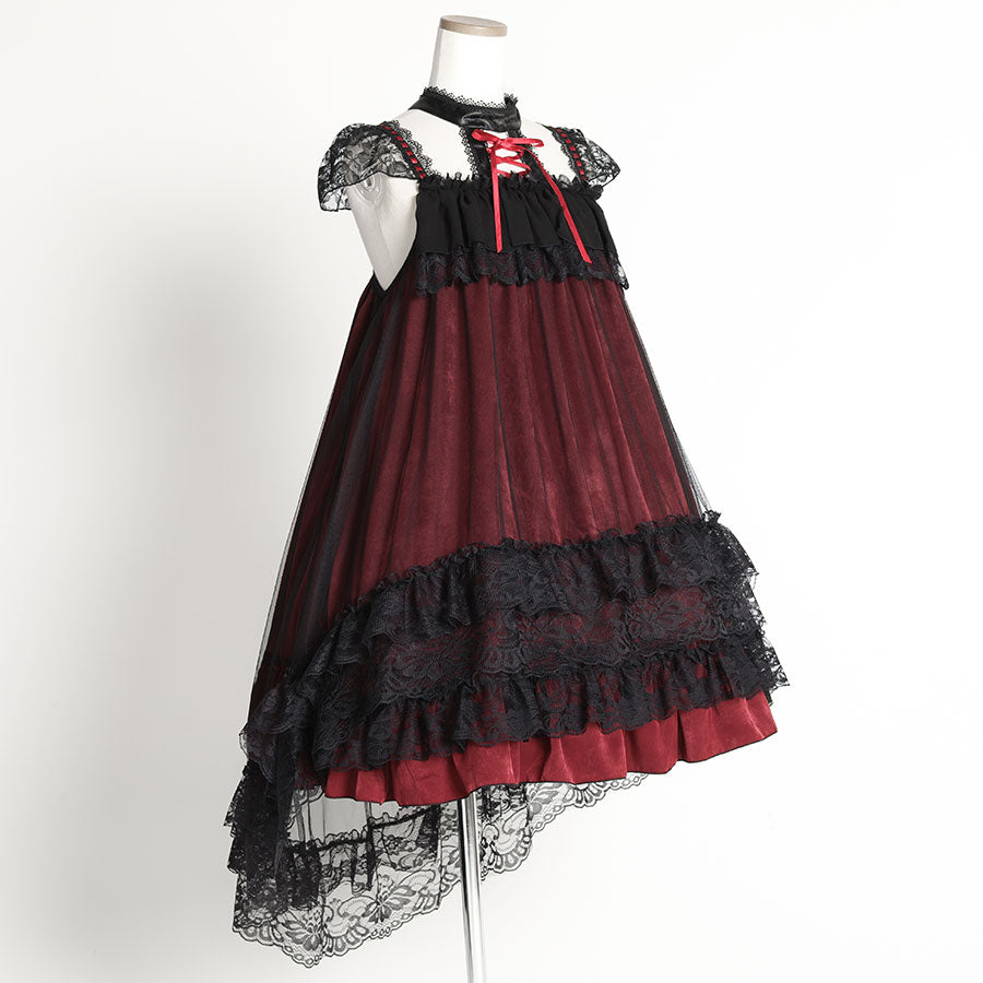 CLASSICAL GOTHIC LACE UP DRESS (BLACK x RED)