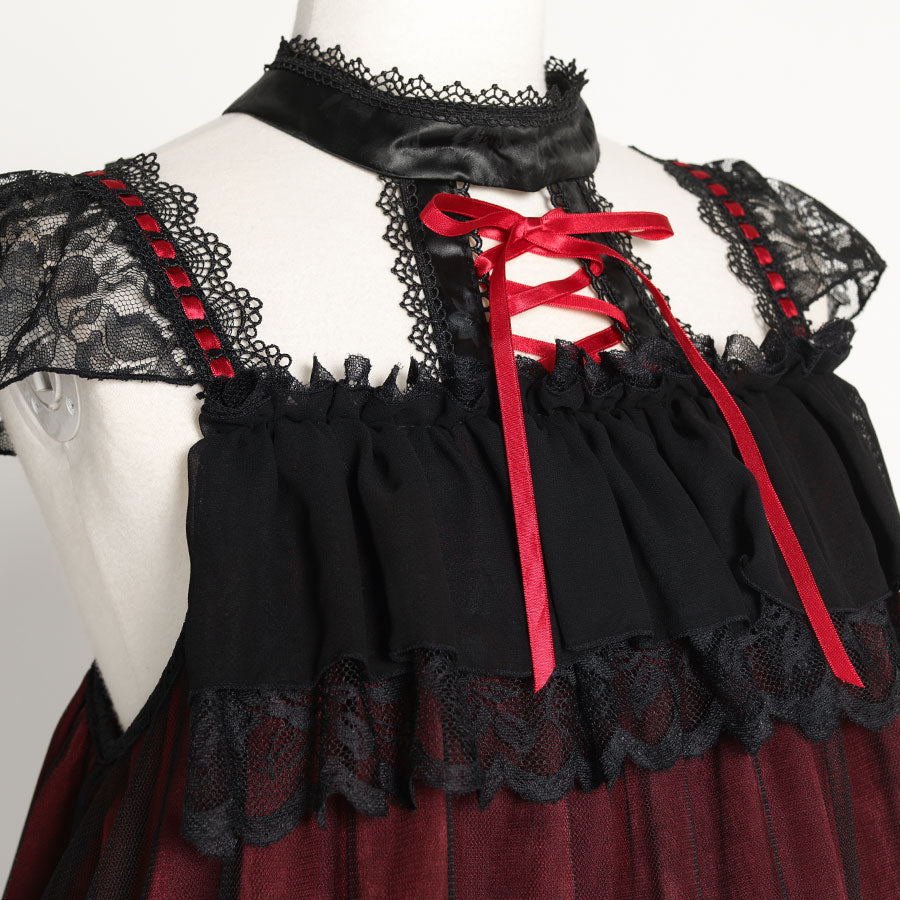 CLASSICAL GOTHIC LACE UP DRESS (BLACK x RED)