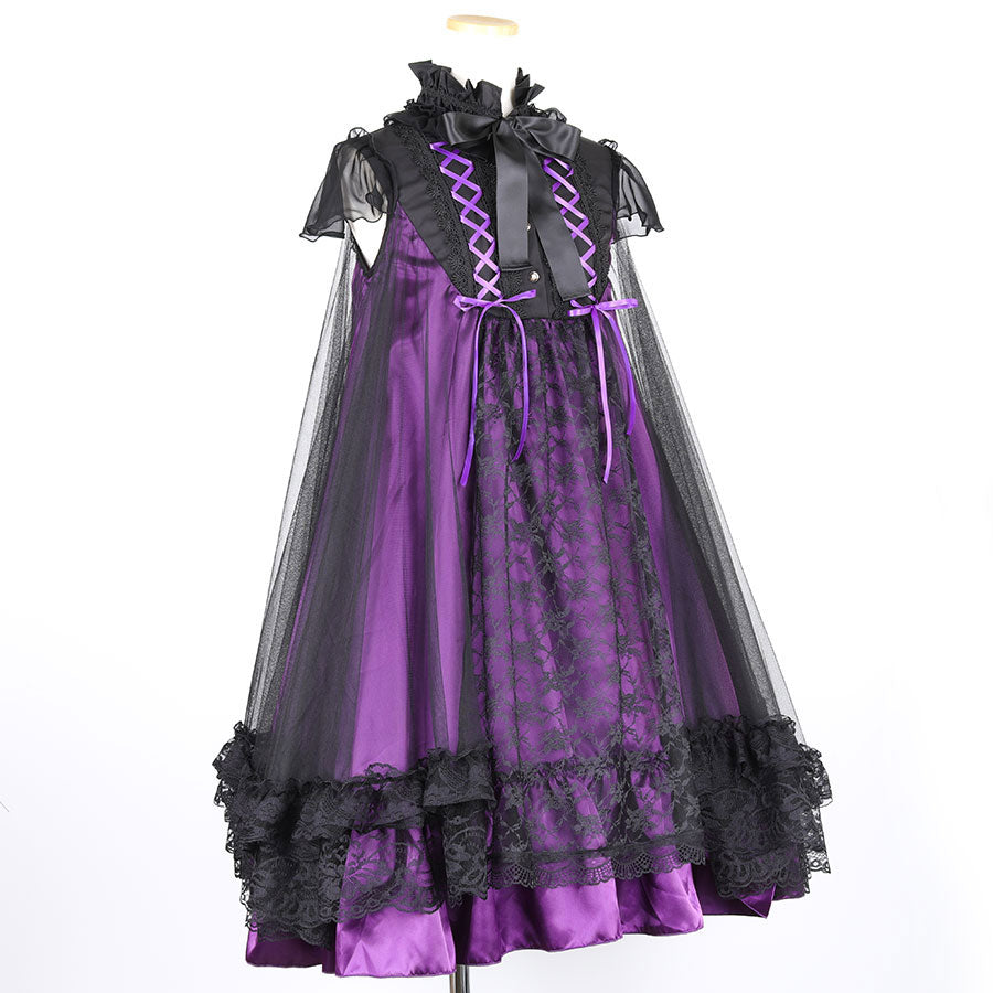 带蕾丝天使翼连衣裙（黑色X紫色）